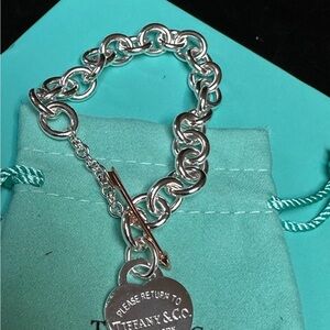 Tiffany & Co. Silver Heart Tag Toggle Bracelet with Rose Gold Toggle